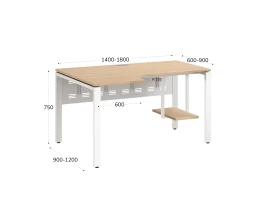 Стол угловой, экран металл, П-опора, левый 1400x900/1200x750, RM059-14x9-12 Вяз Швейцарский светлый/Белый
