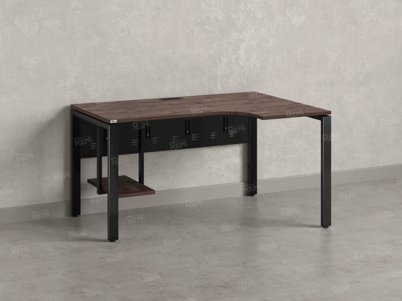 Стол угловой, экран металл, П-опора, правый 1600x600/900x750, RM058-16x6-9 Дуб Апрельский шоколад/Черный