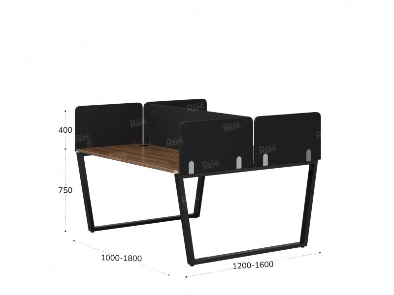 Бенч-система, 2 рабочих места, 5 тканевых экранов 1400x1200x750 RM172-3-14x12 Дуб Юстус/Черный
