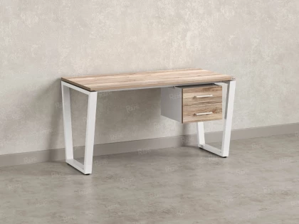 Стол прямой с подвесной тумбой 2 ящика, U-опора 2000x600x750 RM035-20x6 Дуб Маувелла/Белый