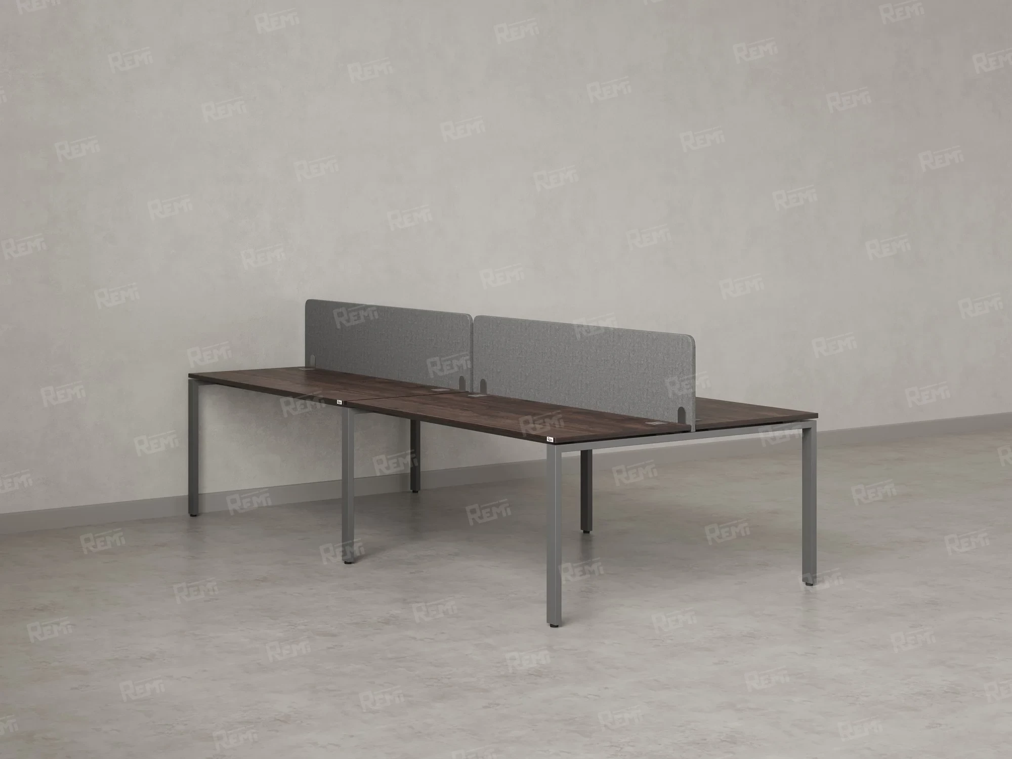 Бенч-система, 4 рабочих места, на П-образных опорах, 2 тканевых экранов 2800x1400x750 RM166-3-14x14 Дуб Апрельский шоколад/Серый