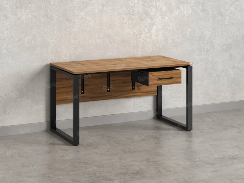 Стол прямой, подвесная тумба, ЛДСП экран, О-опора 1600x600x750 RM032-16x6 Дуб Юстус/Черный