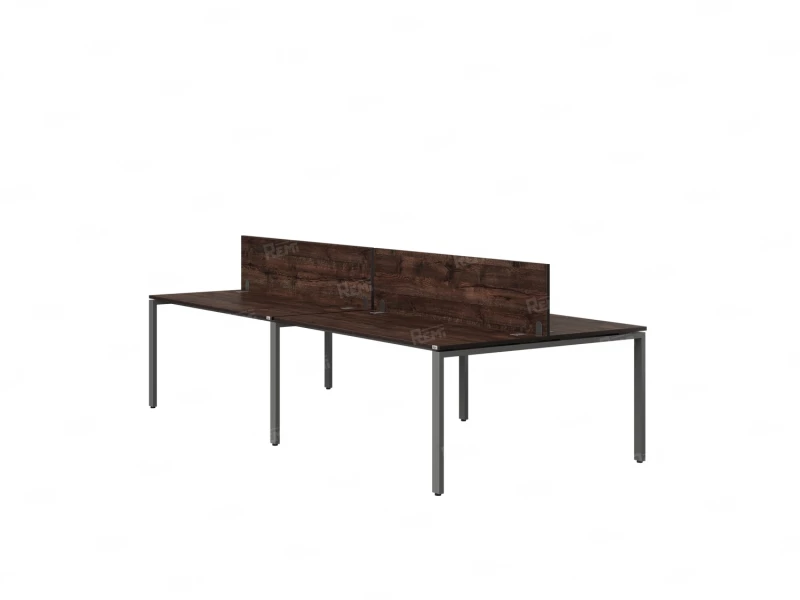 Бенч-система, 4 рабочих места, на П-образных опорах, 2 ЛДСП экранов 3600x1200x750 RM166-4-18x12 Дуб Апрельский шоколад/Серый