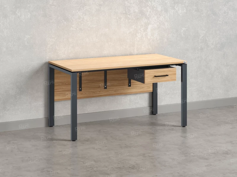 Стол прямой, подвесная тумба, ЛДСП экран, П-опора 1600x700x750 RM030-16x7 Вяз Швейцарский светлый/Серый