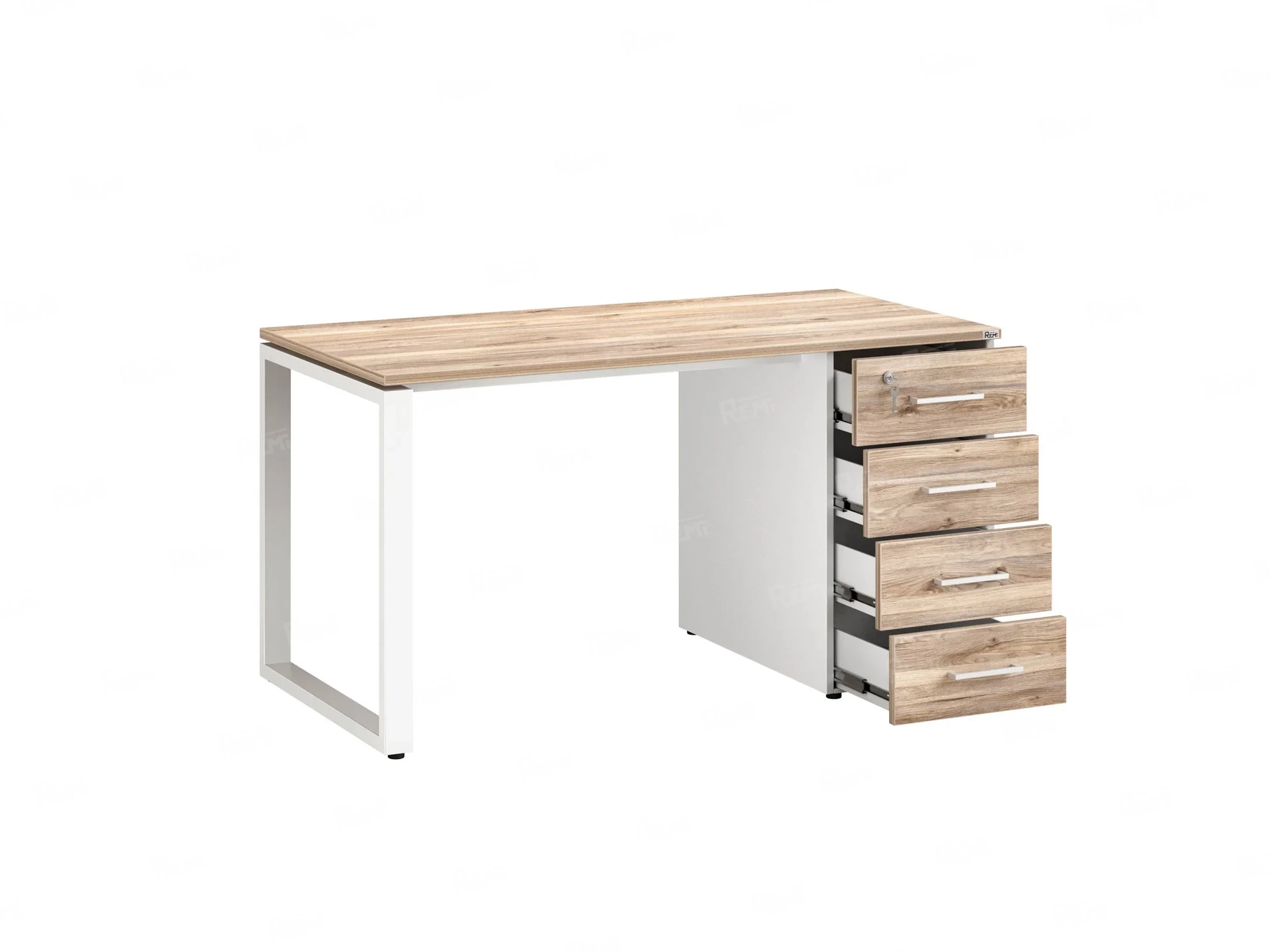 Стол прямой с тумбой на О-образных опоре, правый 1600x700x750 RM105-16x7 Дуб Маувелла/Белый