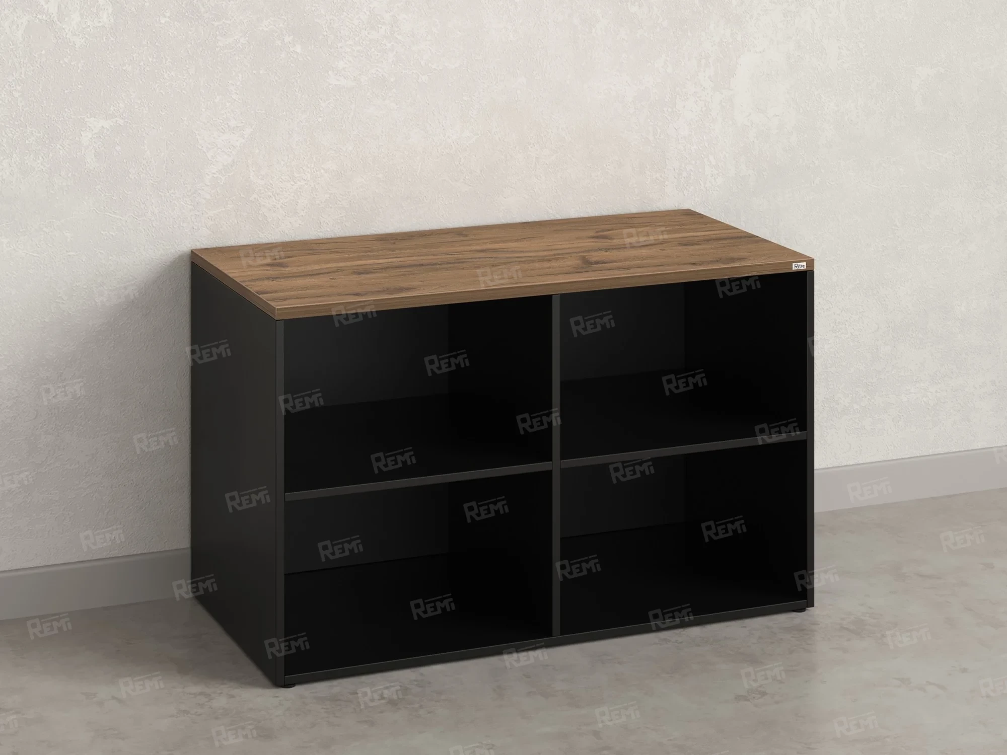 Стеллаж низкий, 4 ячейки 1200х600х750 RM146-12x6 Дуб Юстус/Черный