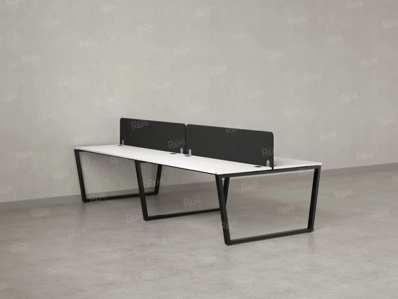 Бенч-система, 4 рабочих места, на U-образных опорах, 2 тканевых экранов 3600x1600x750 RM173-3-18x16 Белый/Черный