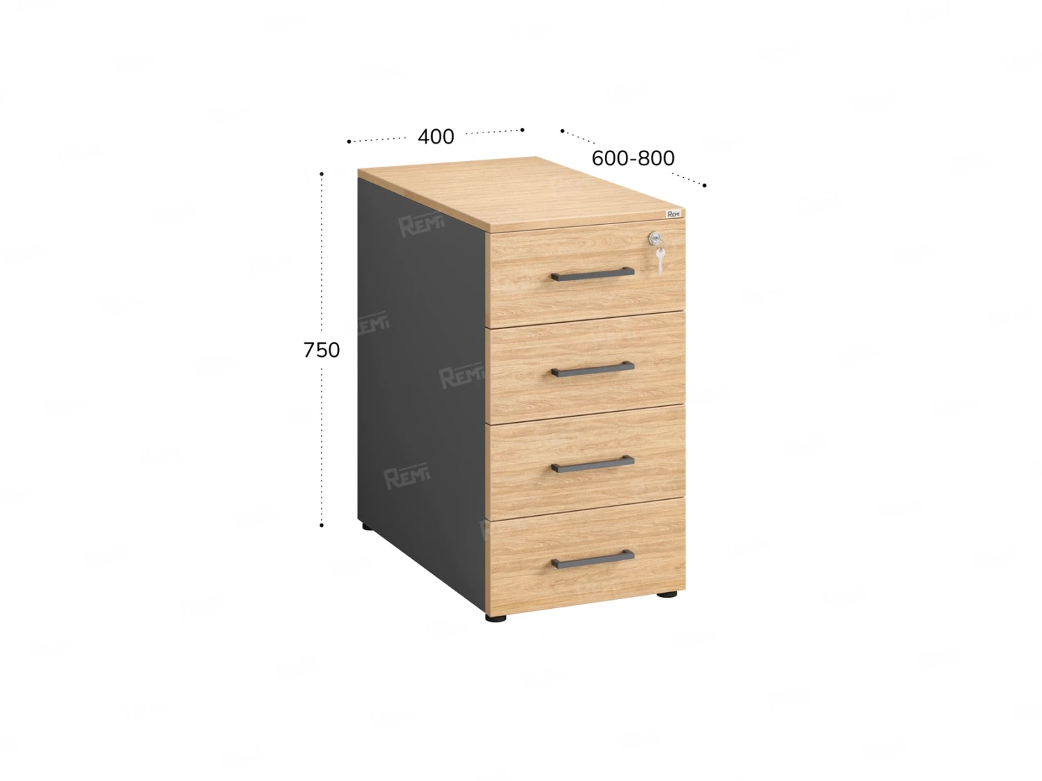 Тумба приставная, 4 ящика 400x600x750 RM121-40x60 Вяз Швейцарский светлый/Серый