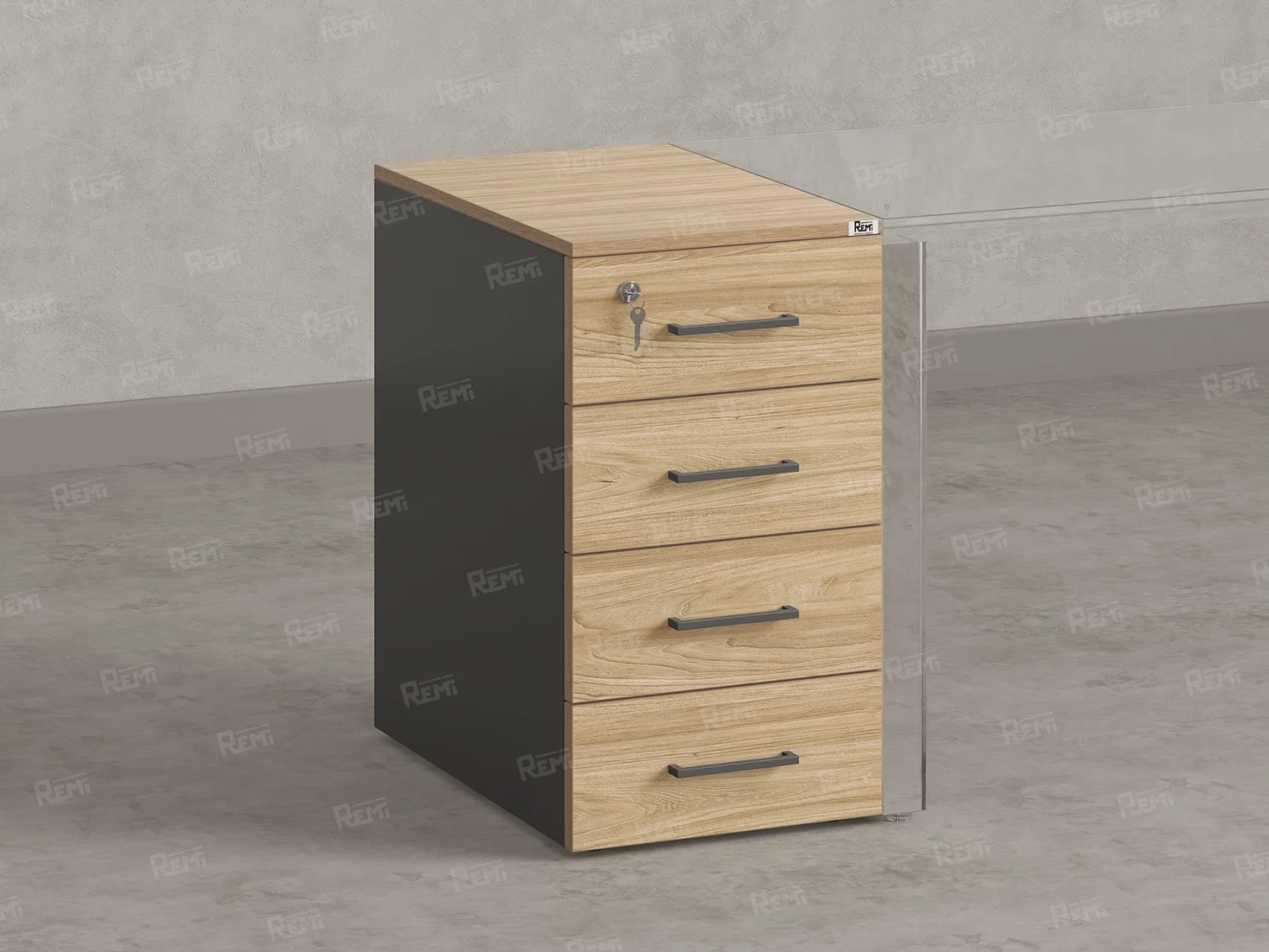 Тумба приставная, 4 ящика 400x600x750 RM121-40x60 Вяз Швейцарский светлый/Серый
