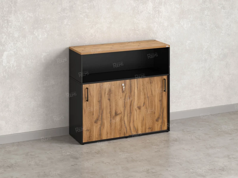 Низкий шкаф-купе, 2 полки с надстройкой, на регулируемых опорах 1200x420x1100 RM127-120x42 Дуб Юстус/Черный