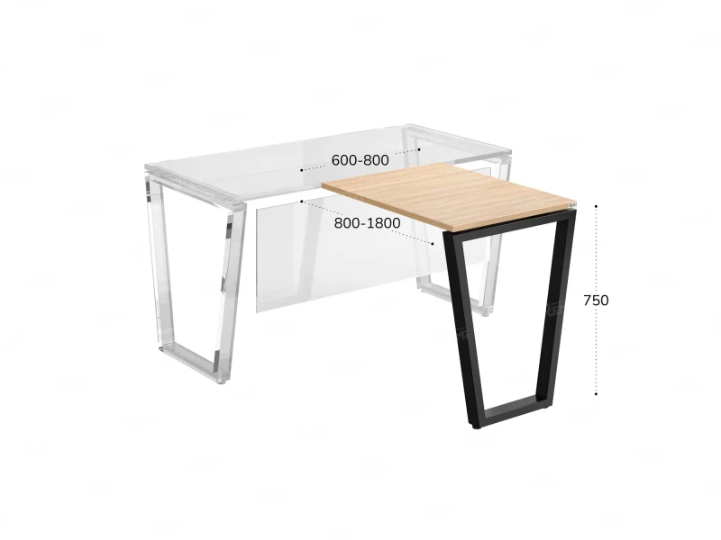 Брифинг прямой, с парящей столешнецей, на U-образном каркасе 900x700x750 RM074-9x7 Вяз Швейцарский светлый/Черный