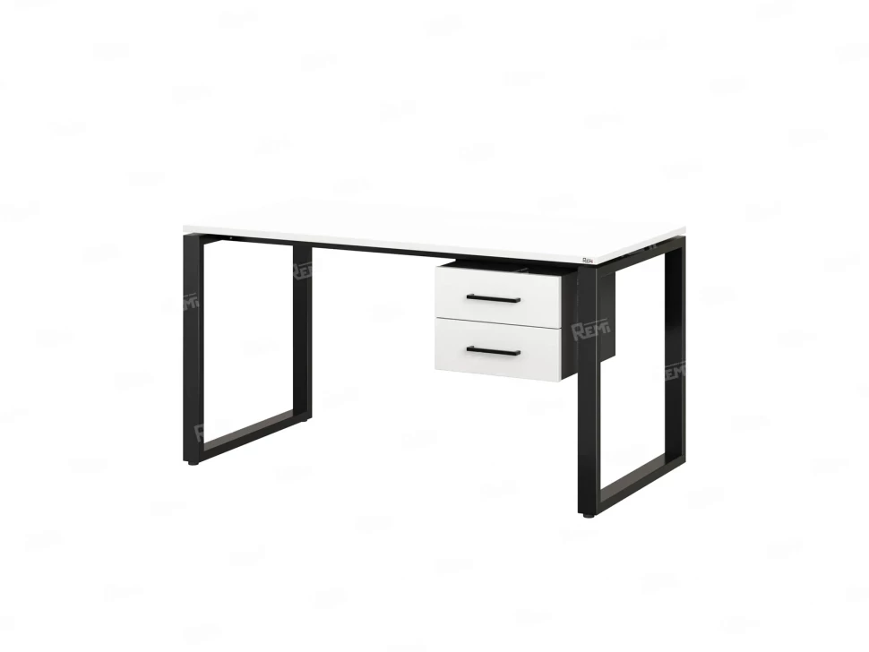 Стол прямой с подвесной тумбой 2 ящика, О-опора 1800x600x750 RM037-18x6 Белый/Черный