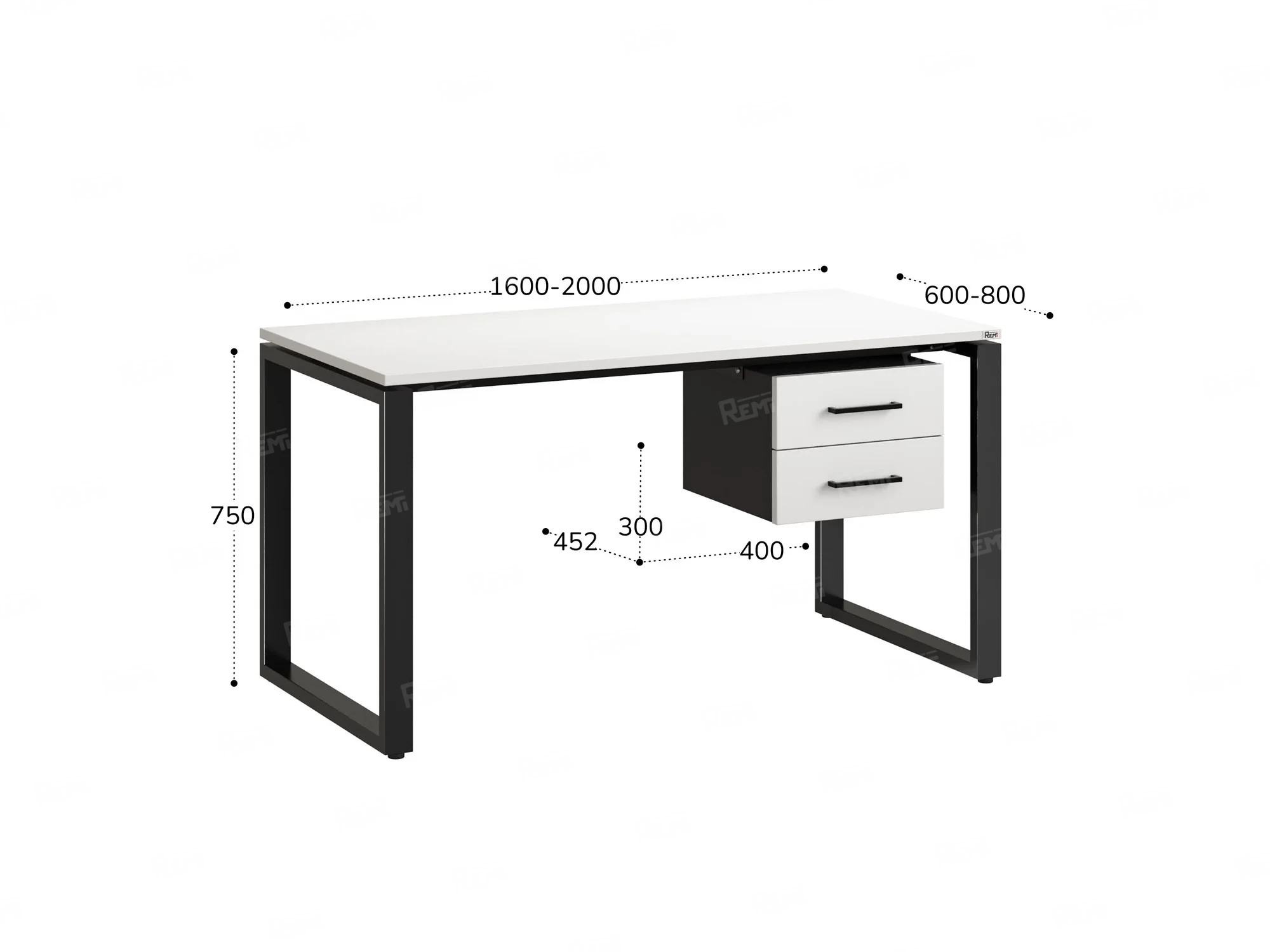 Стол прямой с подвесной тумбой 2 ящика, О-опора 1800x600x750 RM037-18x6 Белый/Черный