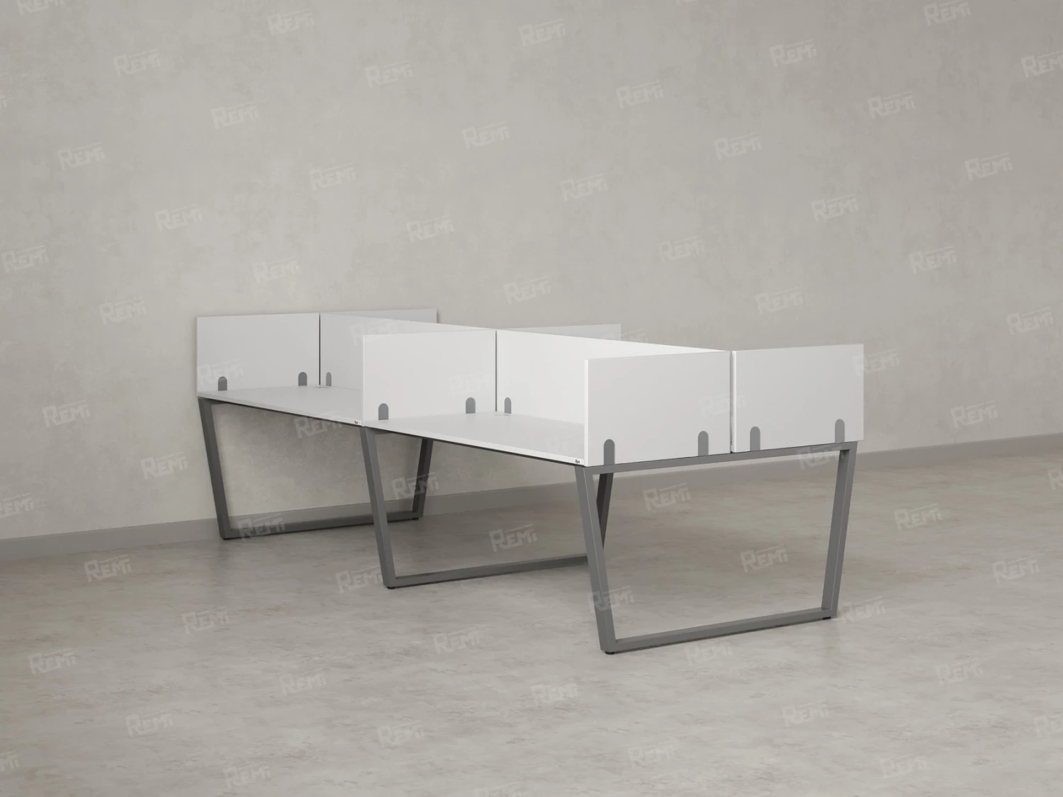 Бенч-система, 4 рабочих места, на U-образных опорах, 8 ЛДСП экранов 3200x1200x750 RM173-2-16x12 Белый/Серый