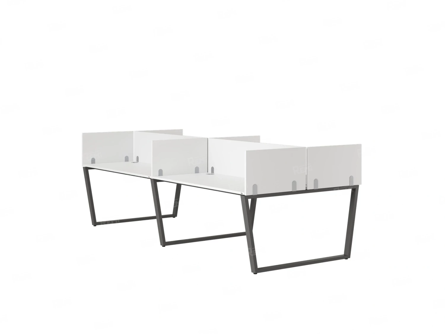 Бенч-система, 4 рабочих места, на U-образных опорах, 8 ЛДСП экранов 3200x1200x750 RM173-2-16x12 Белый/Серый