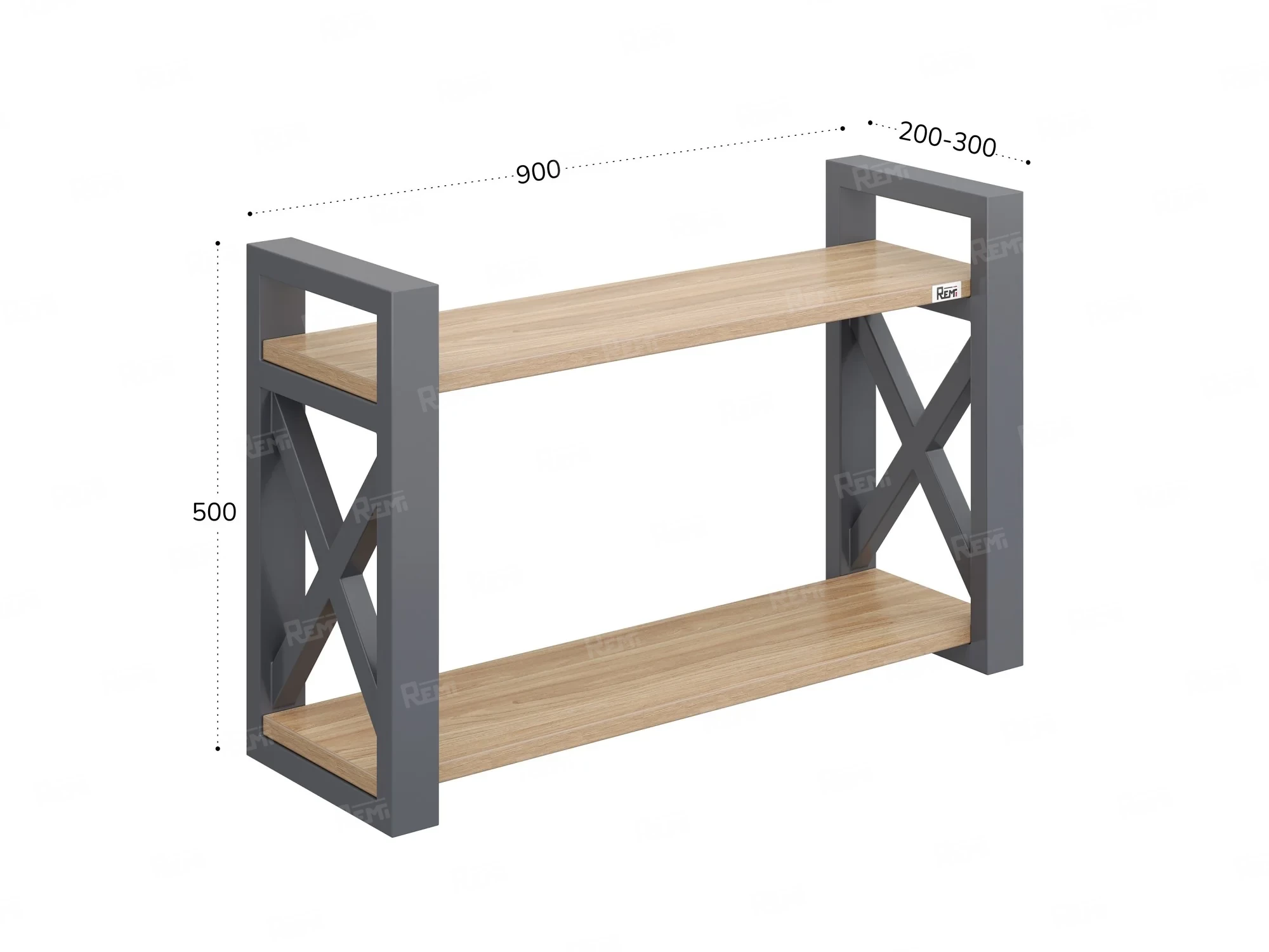 Полка настенная 900x300x500 RM196-90x30 Вяз Швейцарский светлый/Серый