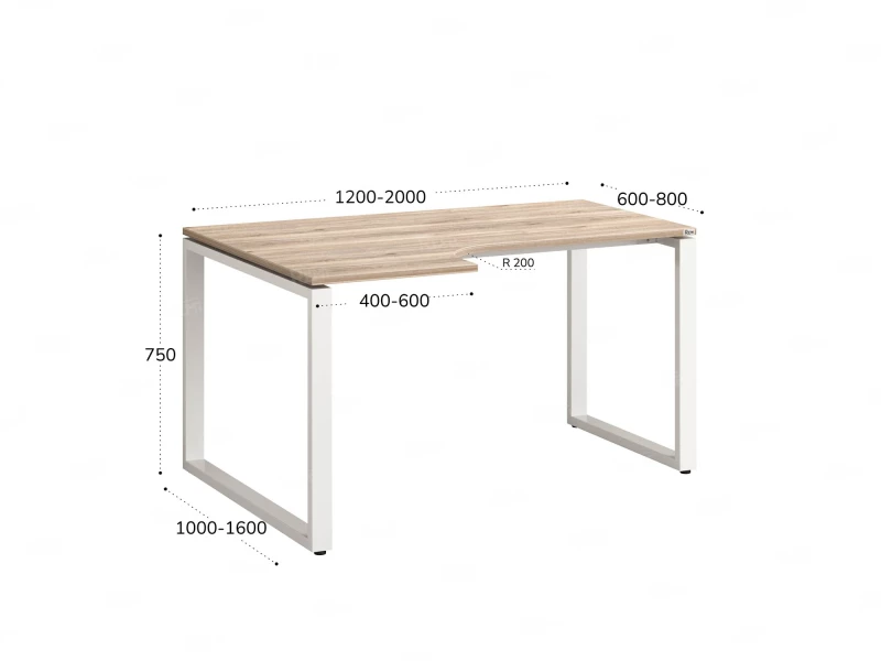 Стол угловой, О-опора, левый 1800x600/900x750, RM055-18x6-9 Дуб Маувелла/Белый