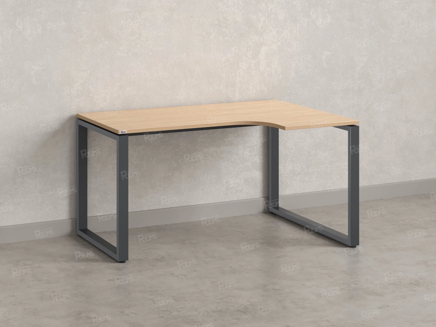 Стол угловой, О-опора, правый 1400x900/1200x750, RM054-14x9-12 Вяз Швейцарский светлый/Серый