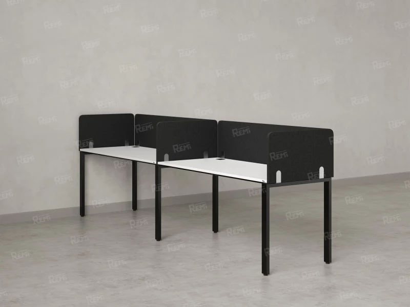 Бенч-система в 1 ряд, 2 рабочих места 5 тканевых экранов 2400x700x750 RM167-1-24x7 Белый/Черный