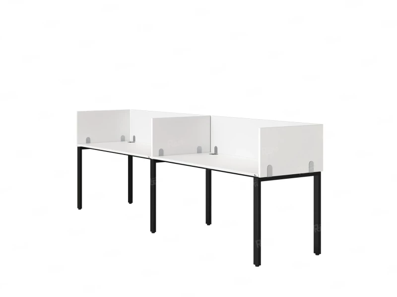 Бенч-система в 1 ряд, 2 рабочих места 5 ЛДСП экранов 3200x600x750 RM167-2-32x6 Белый/Черный
