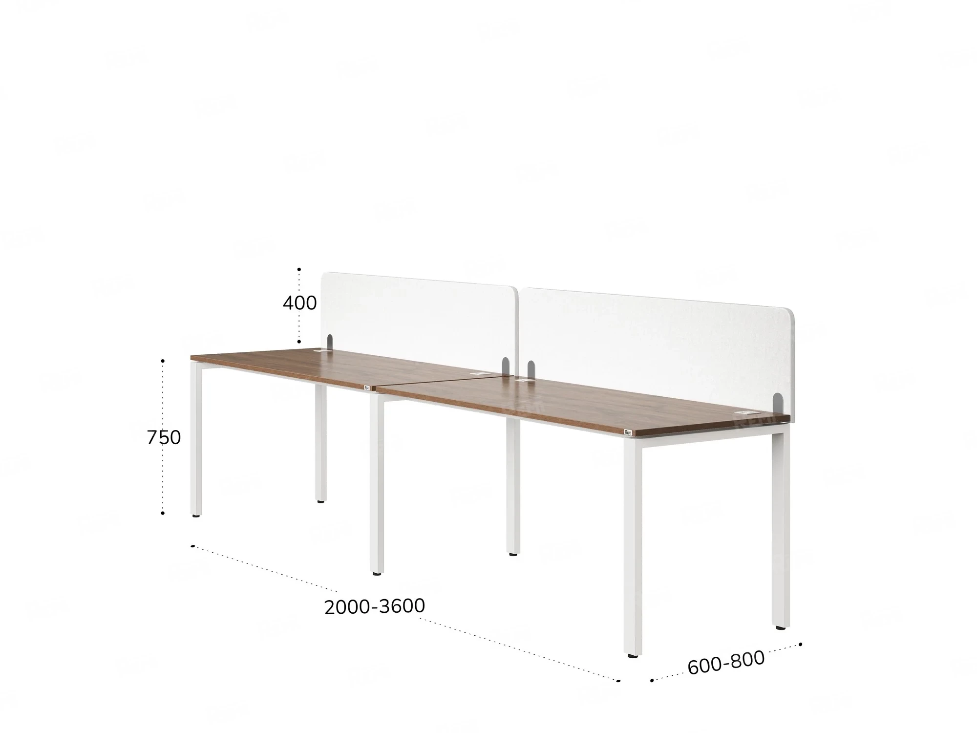 Бенч-система в 1 ряд, 2 рабочих места 2 тканевых экранов 2000x600x750 RM167-3-20x6 Дуб Юстус/Белый