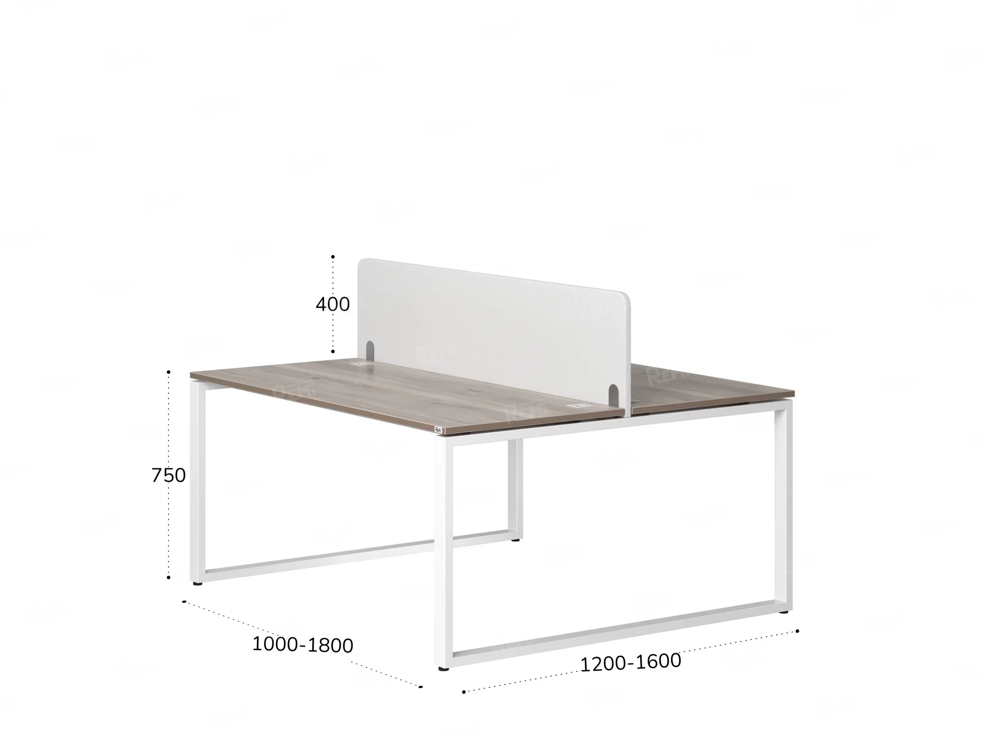 Бенч-система, 2 рабочих места, с одним тканевым экраном 1200x1200x750 RM169-1-12x12 Дуб Маувелла/Белый