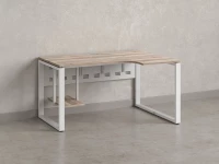 Стол угловой, экран металл, О-опора, правый 1800x600/900x750, RM057-18x6-9 Дуб Маувелла/Белый