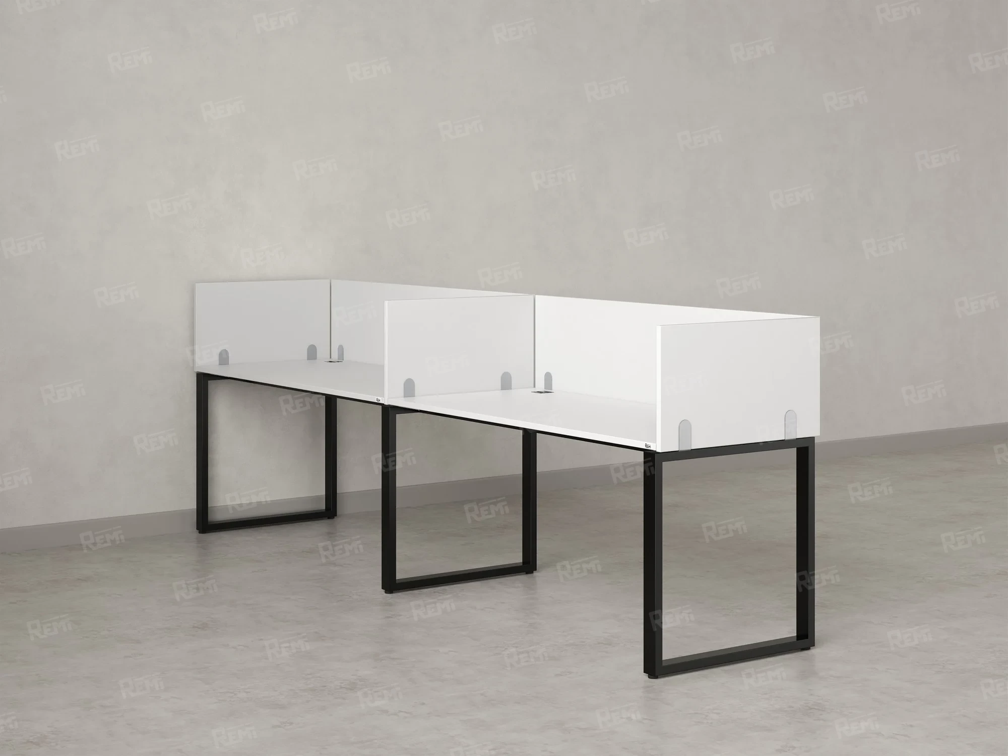 Бенч-система в 1 ряд, 2 рабочих места 5 ЛДСП экранов 3200x600x750 RM168-2-32x6 Белый/Черный