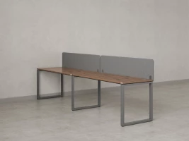 Бенч-система в 1 ряд, 2 рабочих места 2 тканевых экранов 2000x600x750 RM168-3-20x6 Дуб Юстус/Серый