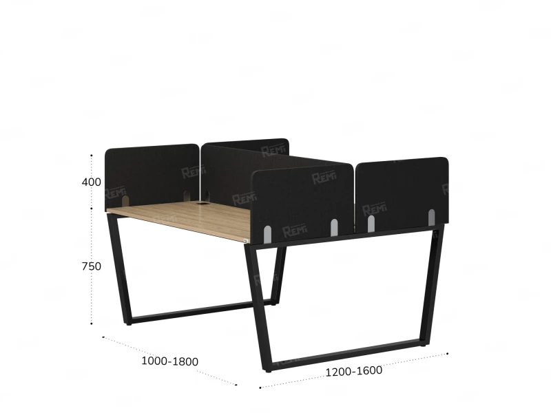 Бенч-система, 2 рабочих места, 5 тканевых экранов 1000x1200x750 RM172-3-10x12 Вяз Швейцарский светлый/Черный