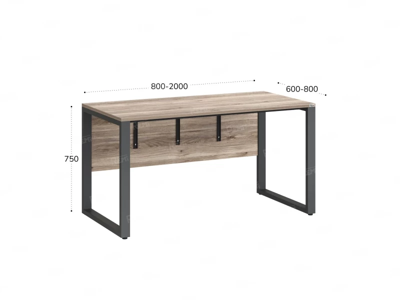 Стол прямой на О-образных опорах, экран ЛДСП 1600x600x750 RM006-16x6 Дуб Маувелла/Серый