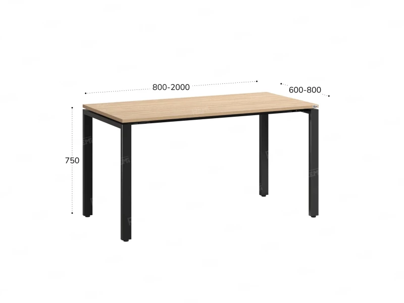 Стол прямой на П-образных опорах 2000x600x750 RM001-20x6 Вяз Швейцарский светлый/Черный