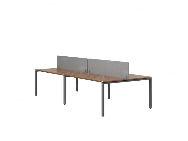 Бенч-система, 4 рабочих места, на П-образных опорах, 2 тканевых экранов 2000x1200x750 RM166-3-10x12 Дуб Юстус/Серый
