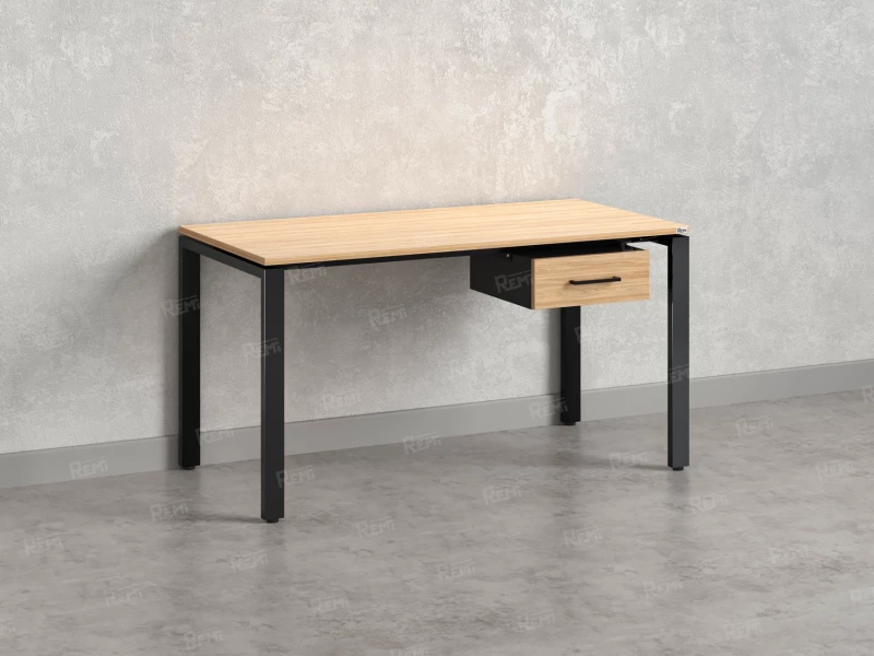 Стол прямой с подвесной тумбой, П-опора 1600x600x750 RM038-16x6 Вяз Швейцарский светлый/Черный