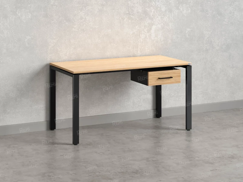 Стол прямой с подвесной тумбой, П-опора 1600x600x750 RM038-16x6 Вяз Швейцарский светлый/Черный