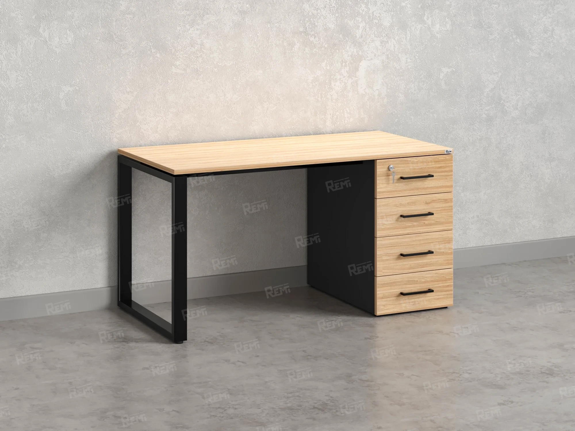 Стол прямой с тумбой на О-образных опоре, правый 1600x700x750 RM105-16x7 Вяз Швейцарский светлый/Черный