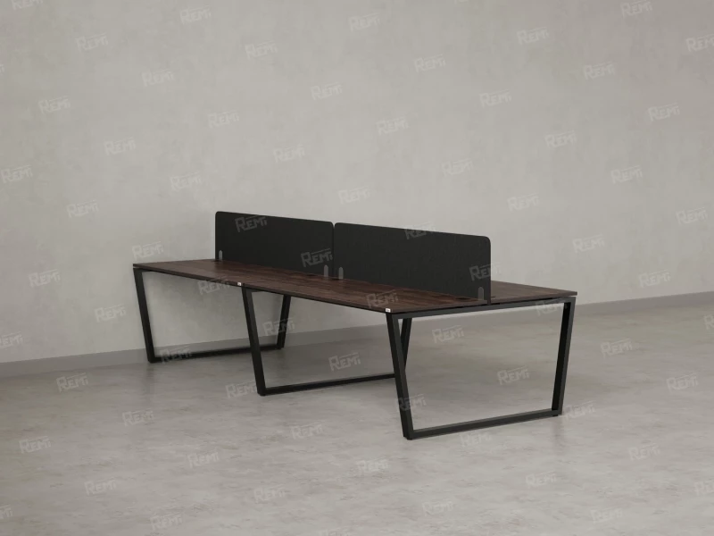 Бенч-система, 4 рабочих места, на U-образных опорах, 2 тканевых экранов 2800x1400x750 RM173-3-14x14 Дуб Апрельский шоколад/Черный