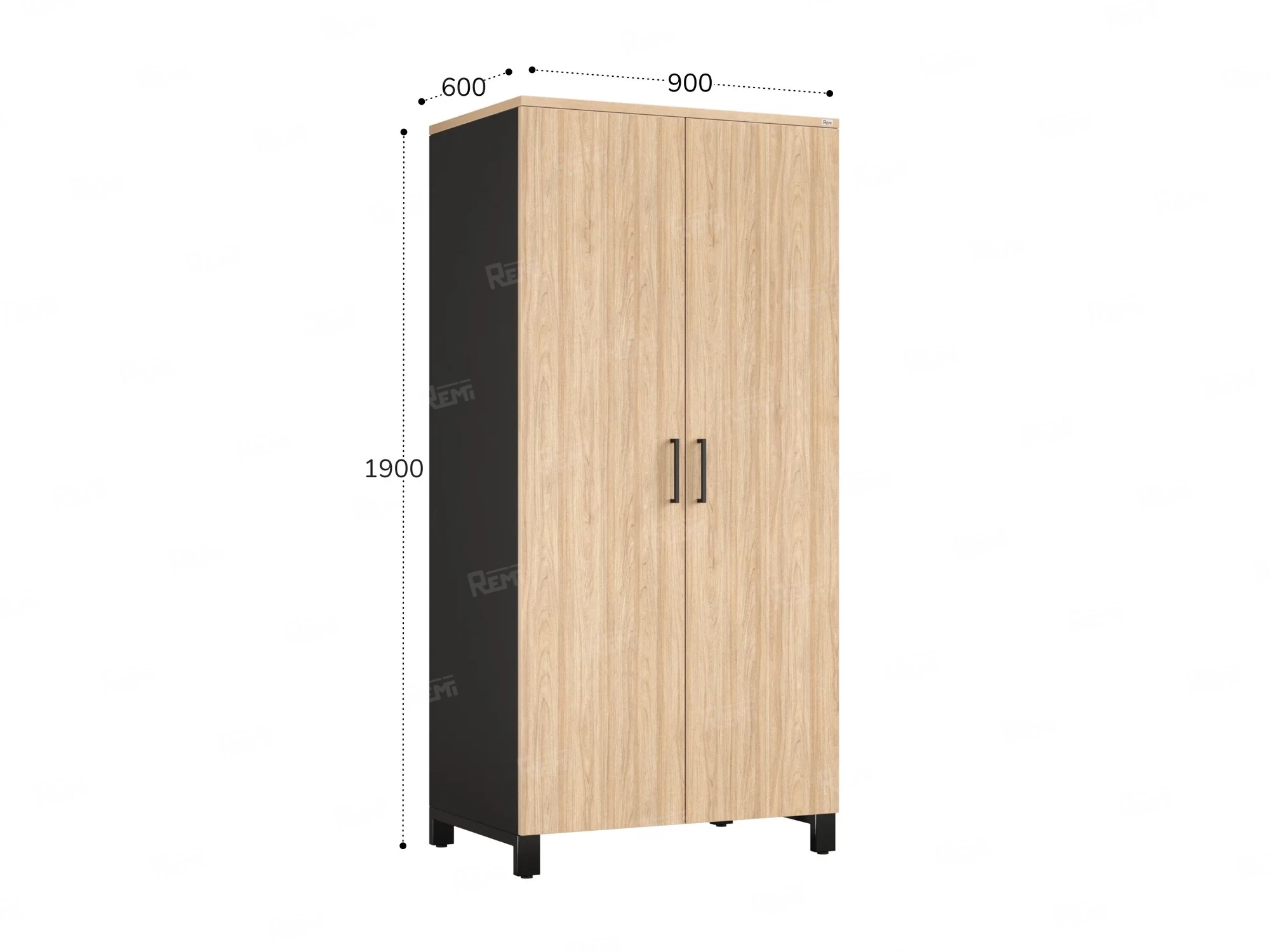 Гардероб, штанга, 1 полка 900x600x1900 RM158-90x60 Вяз Швейцарский светлый/Черный