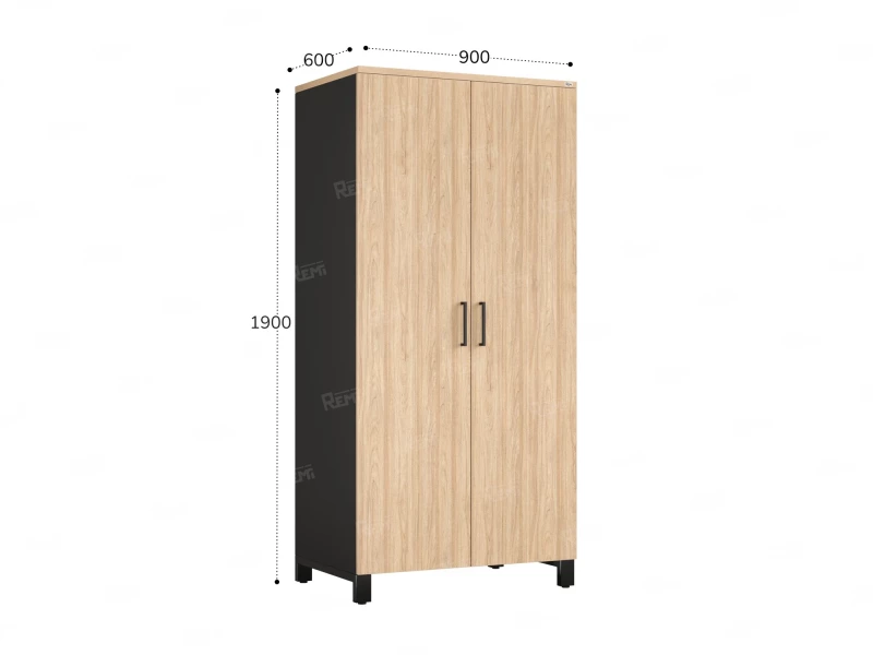 Гардероб, штанга, 1 полка 900x600x1900 RM158-90x60 Вяз Швейцарский светлый/Черный