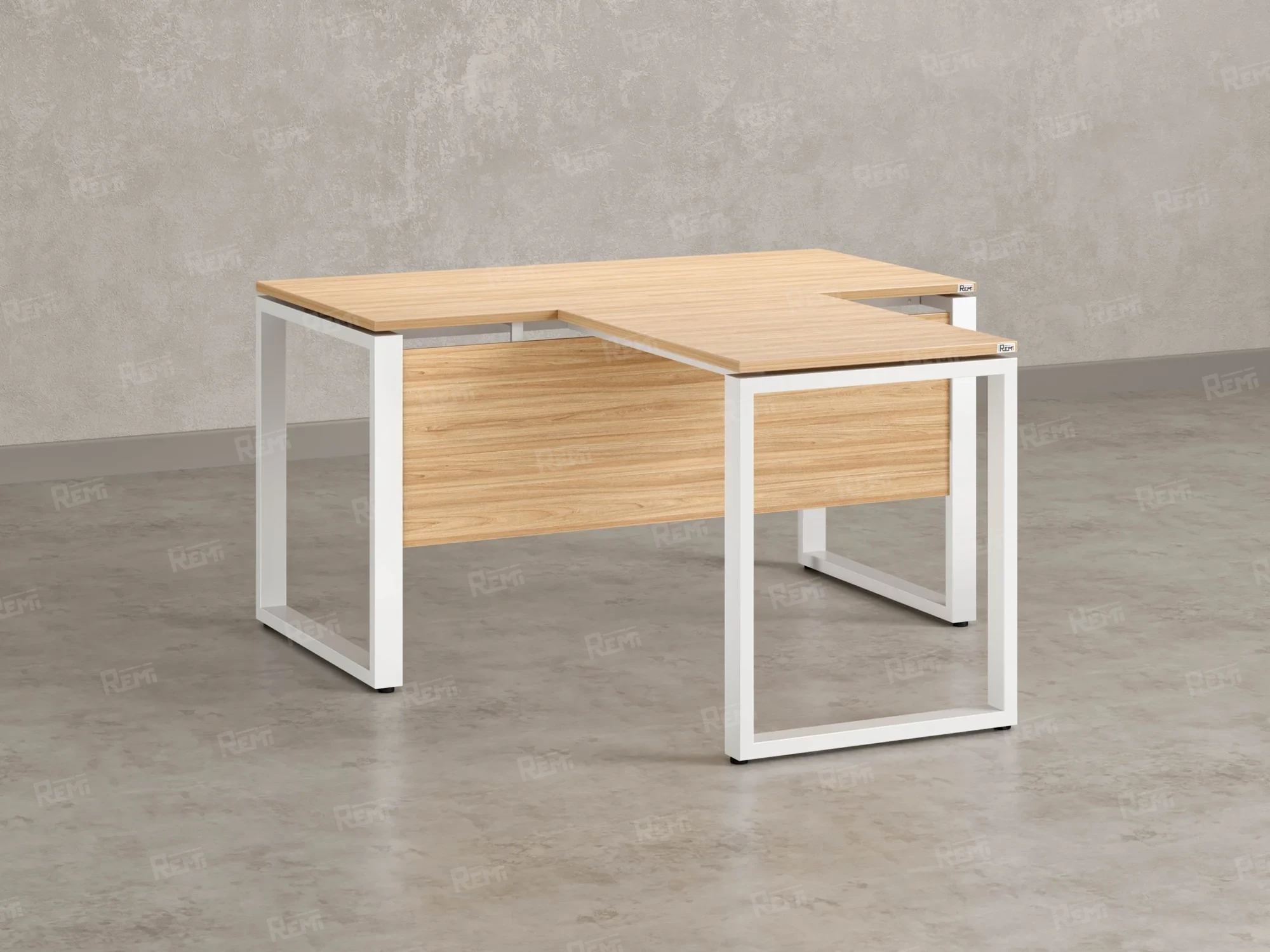 Стол с брифингом с парящей столешницей на О-образных опорах с экраном ЛДСП RM045-16x7 1600x2300x750 Вяз Швейцарский светлый/Белый