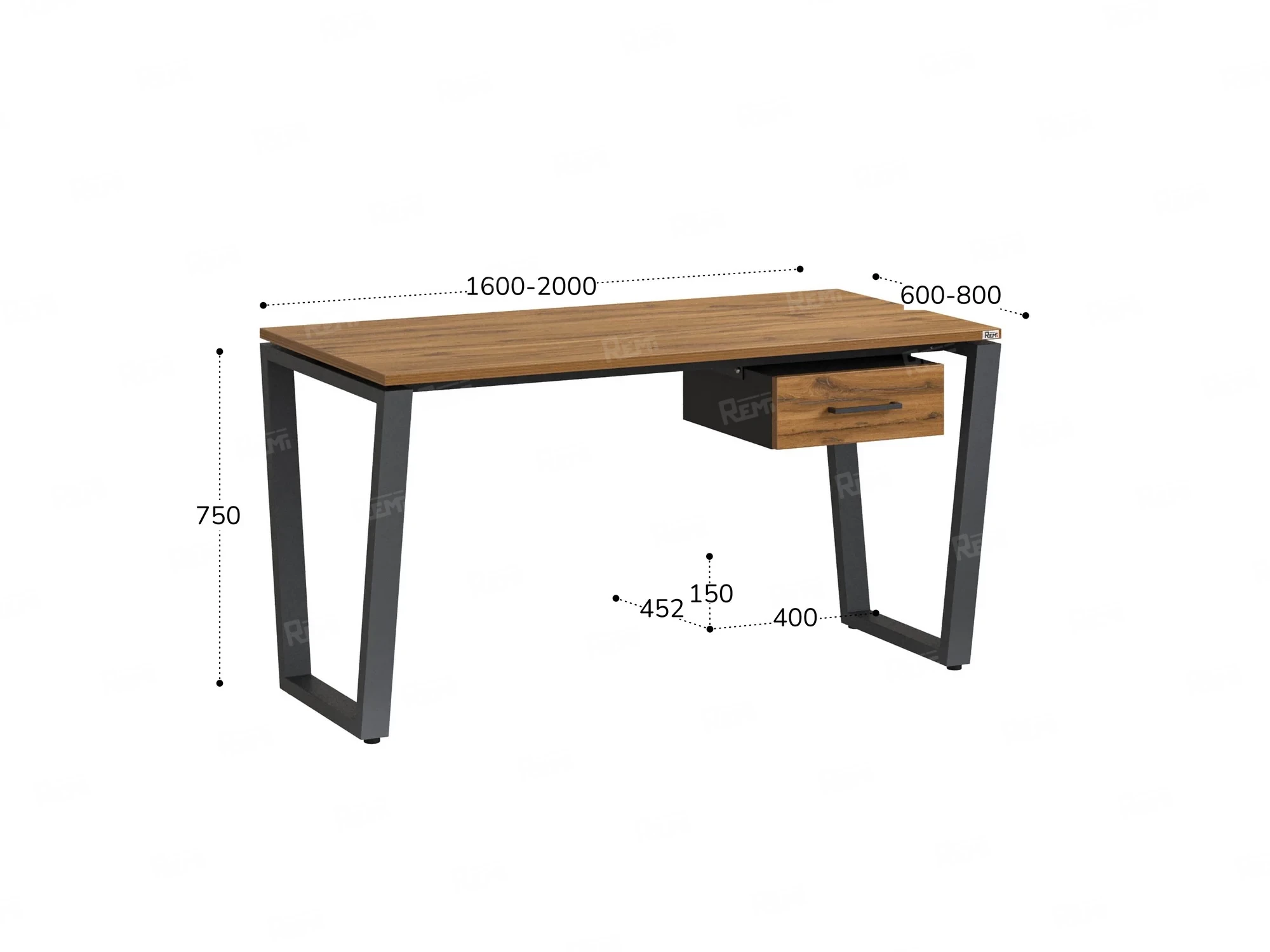 Стол прямой с подвесной тумбой, U-опора 1800x600x750 RM034-18x6 Дуб Юстус/Серый