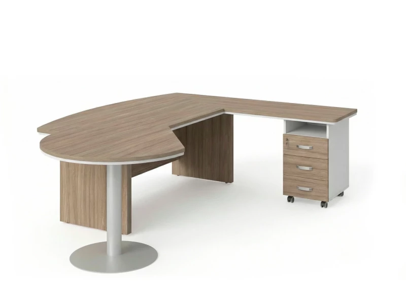 BRL RB073-255x200R Стол рук-ля R угловой с брифингом и тумбой 3 ящика 2550х2000х760 Шорвуд/Белый