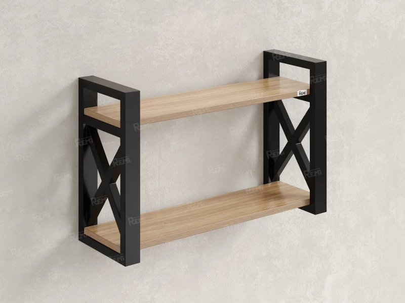 Полка настенная 900x300x500 RM196-90x30 Вяз Швейцарский светлый/Черный