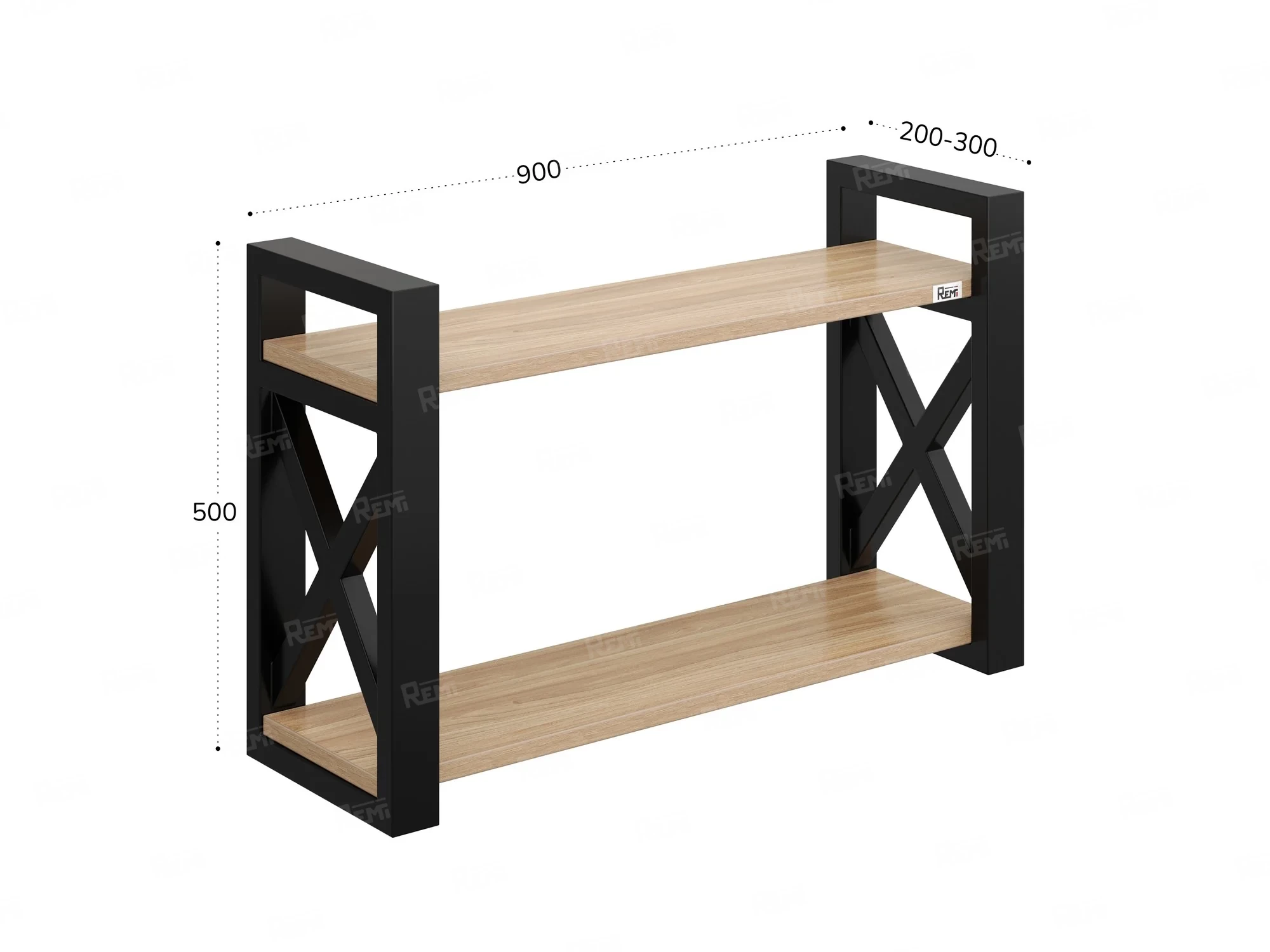 Полка настенная 900x300x500 RM196-90x30 Вяз Швейцарский светлый/Черный