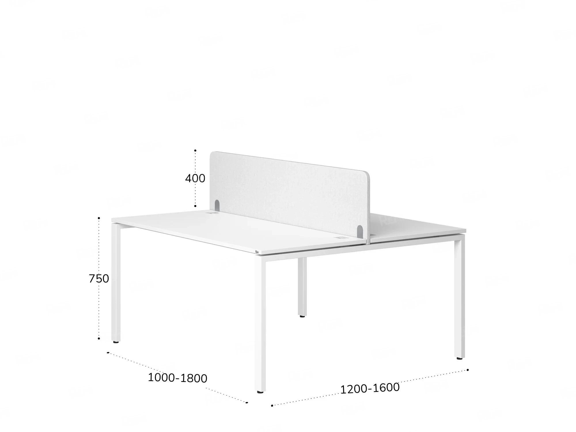Бенч-система, 2 рабочих места, с одним тканевым экраном 1000x1600x750 RM165-1-10x16 Белый/Белый