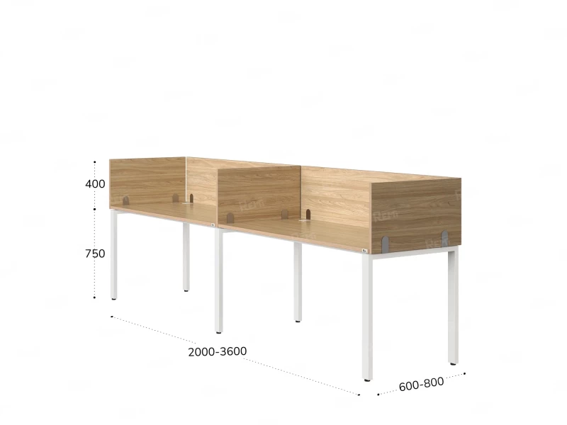 Бенч-система в 1 ряд, 2 рабочих места 5 ЛДСП экранов 3200x600x750 RM167-2-32x6 Вяз Швейцарский светлый/Белый