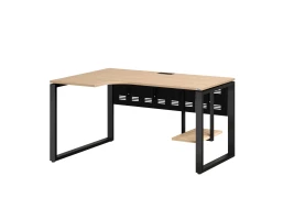 Стол угловой, экран металл, О-опора, левый 1600x900/1200x750, RM056-16x9-12 Вяз Швейцарский светлый/Черный