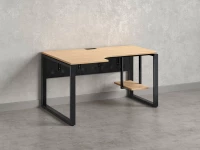 Стол угловой, экран металл, О-опора, левый 1600x900/1200x750, RM056-16x9-12 Вяз Швейцарский светлый/Черный