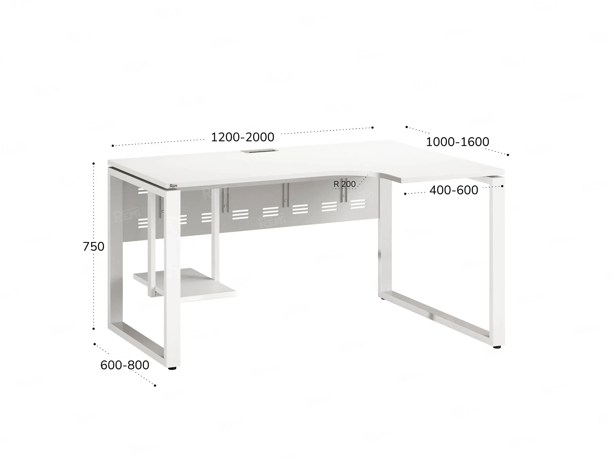 Стол угловой, экран металл, О-опора, правый 1400x800/1000x750, RM057-14x8-10 Белый/Белый