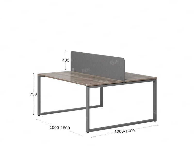 Бенч-система, 2 рабочих места, с одним тканевым экраном 1200x1200x750 RM169-1-12x12 Дуб Маувелла/Серый